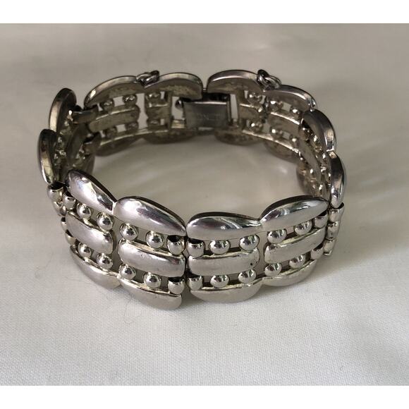 Vtg Monet Signed Silver Tone 1” Wide Heavy Chunky Link Bracelet Safety Chain 7” - Picture 1 of 6